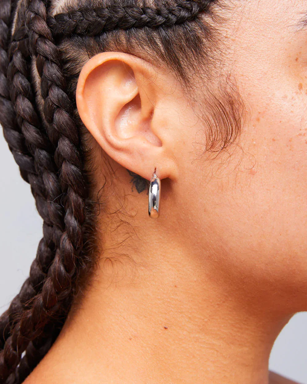 Mini Chunky Hoop Earrings Silver - Image 5